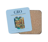 Thumbnail for Girona–Costa Brava Airport (GRO) design on light blue 1 piece coaster