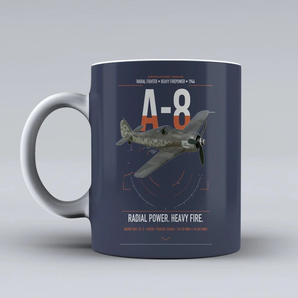 Focke-Wulf Fw 190A-8 design on dark blue ceramic mug, double-side print