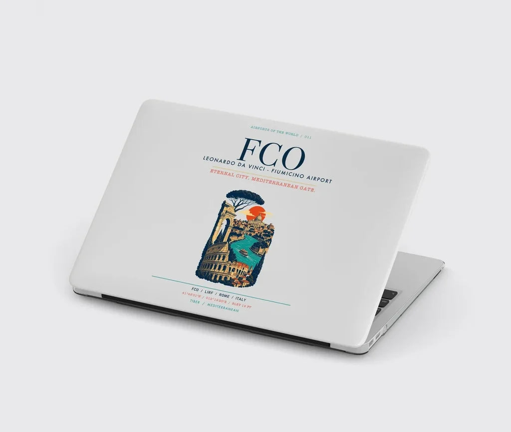 Rome Leonardo da Vinci Fiumicino Airport (FCO) design on light gray MacBook case
