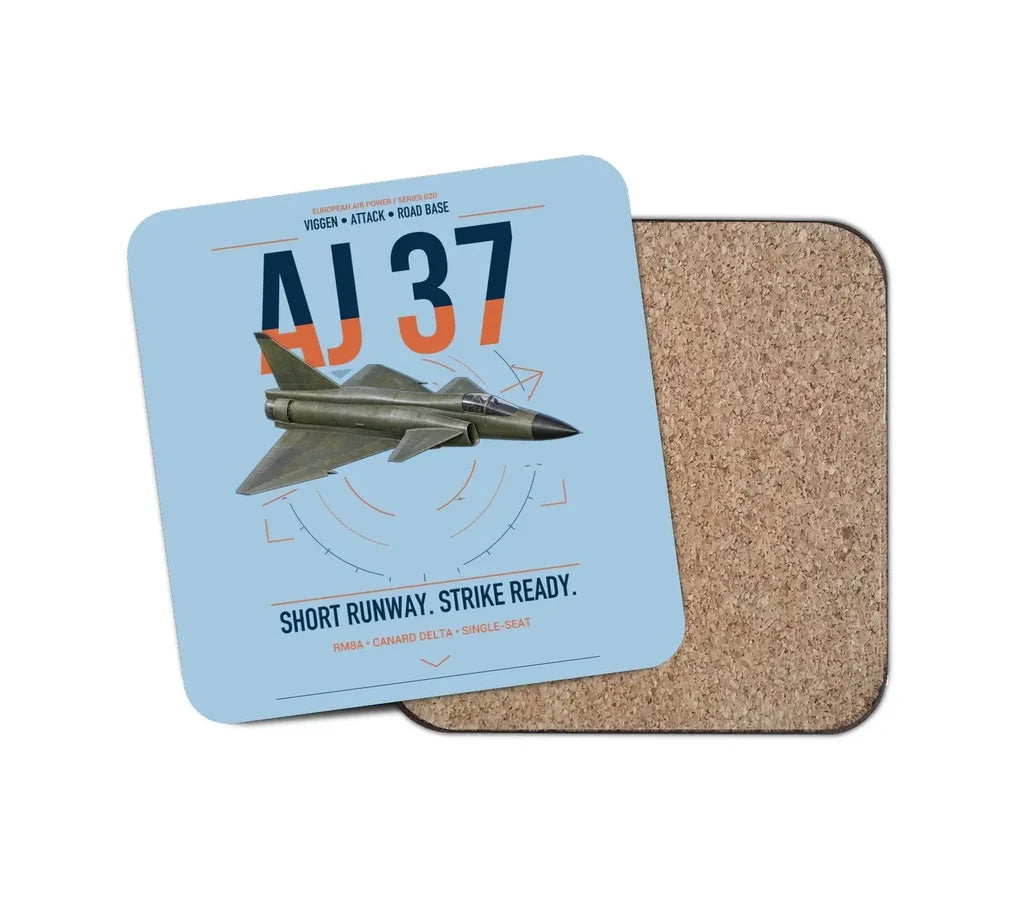 Saab AJ 37 Viggen design on light blue 1 piece coaster