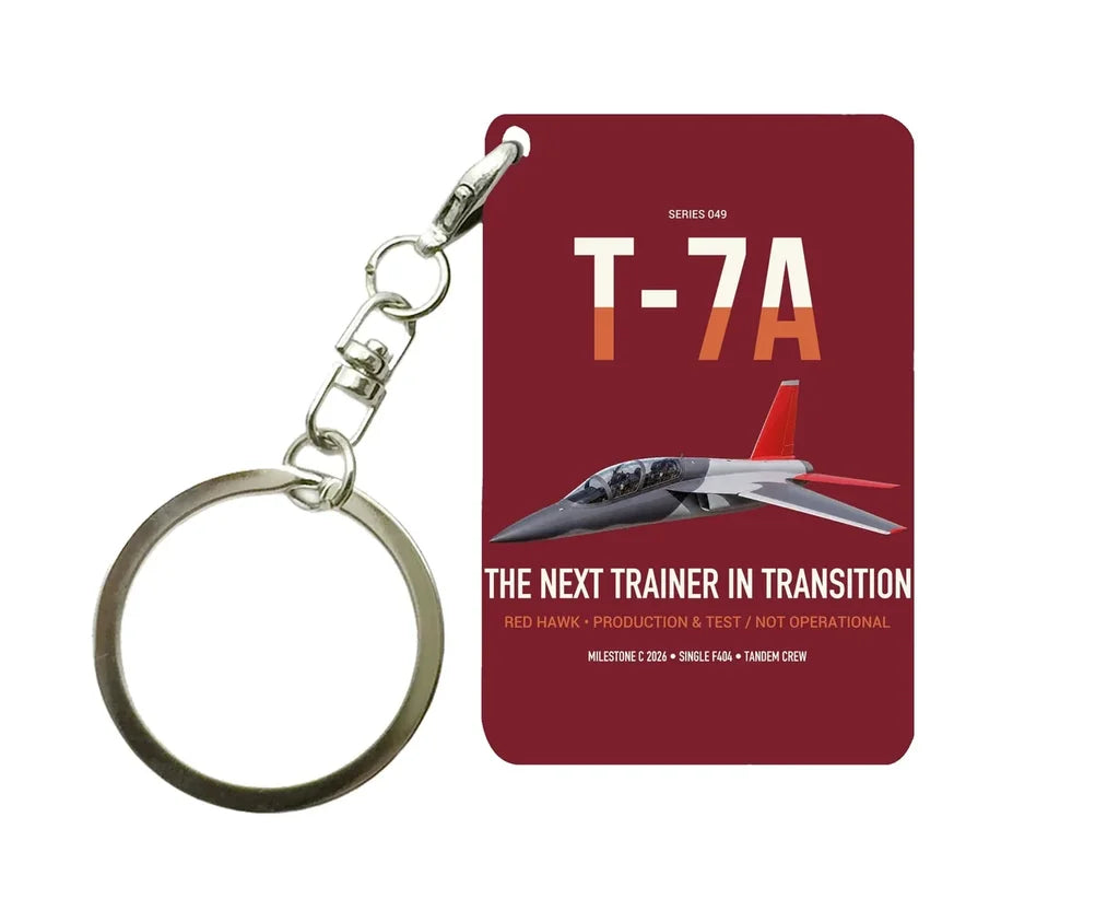 T-7A Red Hawk design on dark red designed key chain, double-side print