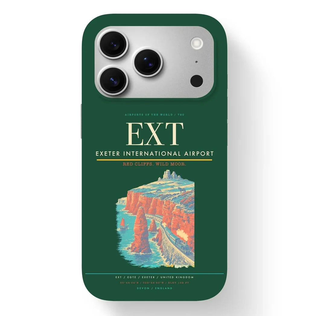 Exeter Airport (EXT) design on dark green iPhone 17 Pro MagSafe case