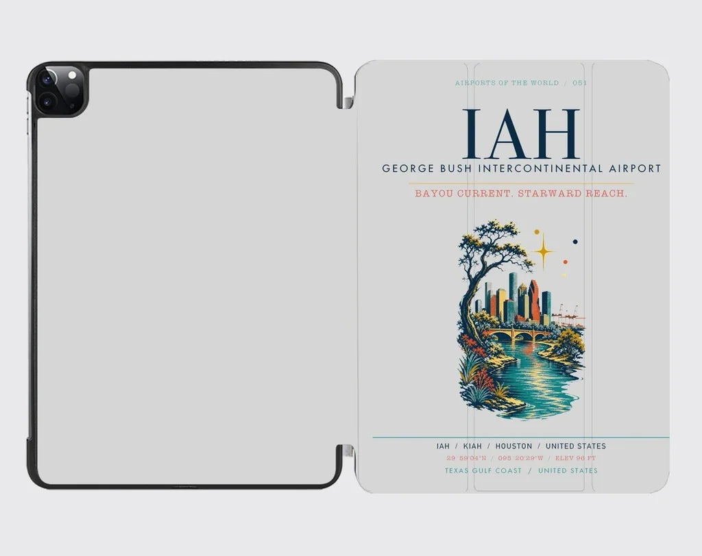 Houston George Bush Intercontinental Airport (IAH) design on light gray ipad tablet case
