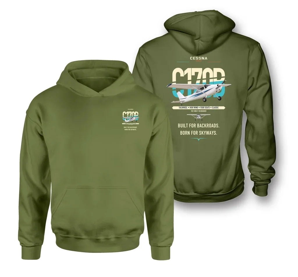 Cessna 170B design on green army double-side hoodie, double-side print