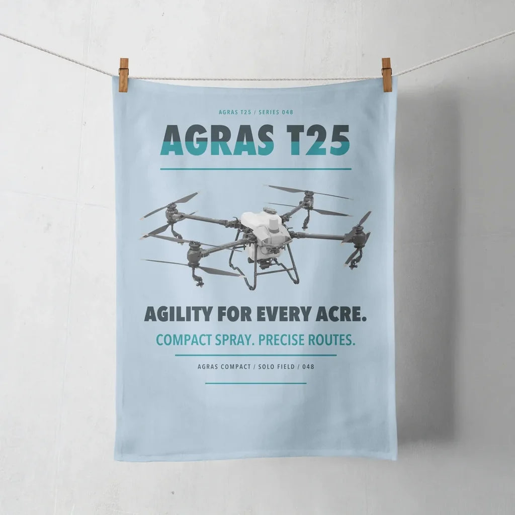 DJI Agras T25 design on light blue towel