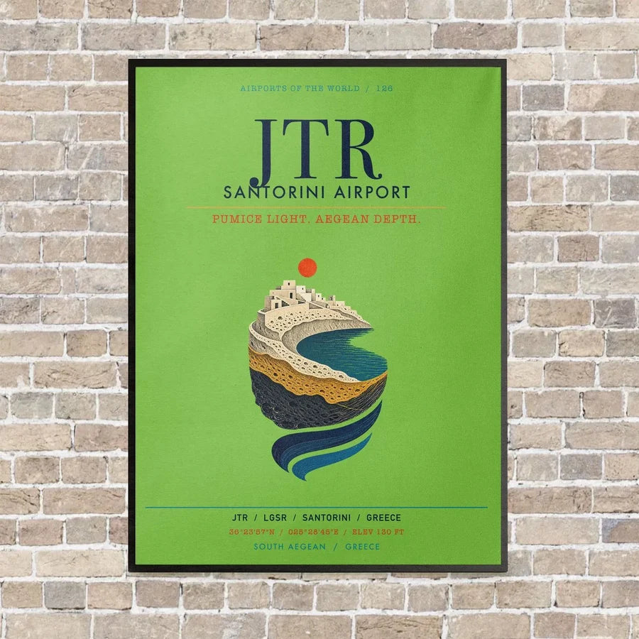 Santorini Airport JTR vertical canvas print - framed - light green background