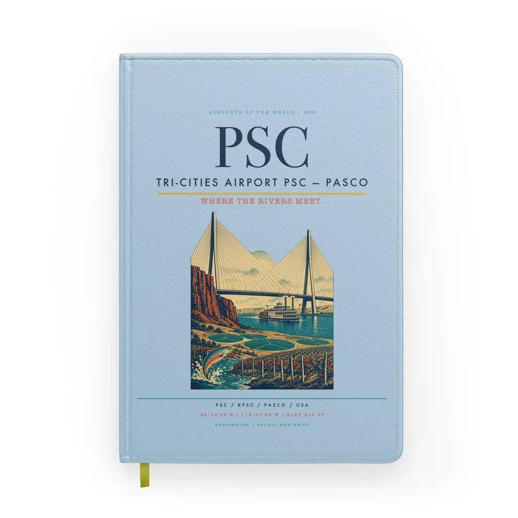 Tri-Cities Airport (PSC) design on light blue notebook
