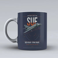 Thumbnail for Dassault Super Étendard design on dark blue ceramic mug, double-side print