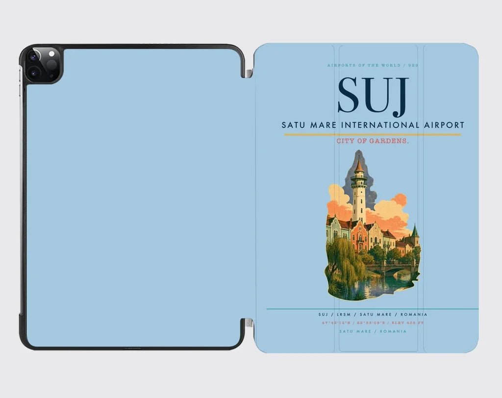Satu Mare International Airport (SUJ) design on light blue ipad tablet case
