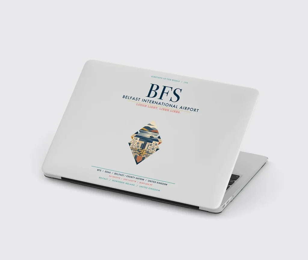 Belfast International Airport (BFS) design on light gray MacBook case