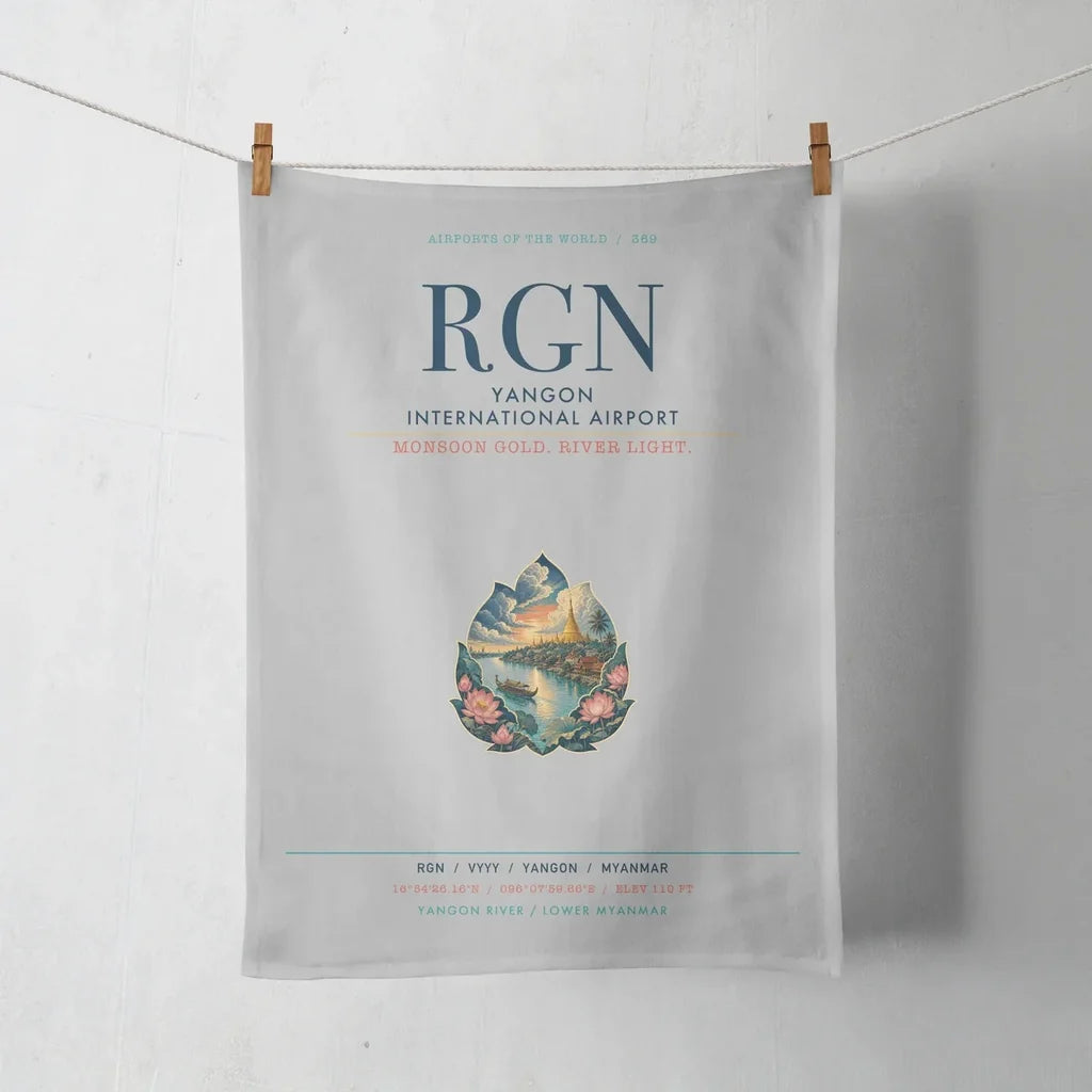 Yangon International Airport (RGN) design on light gray towel