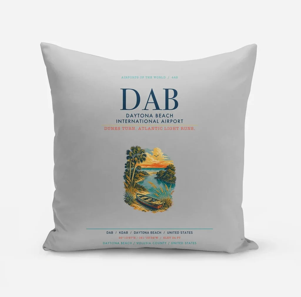 Daytona Beach International Airport (DAB) design on light gray pillow