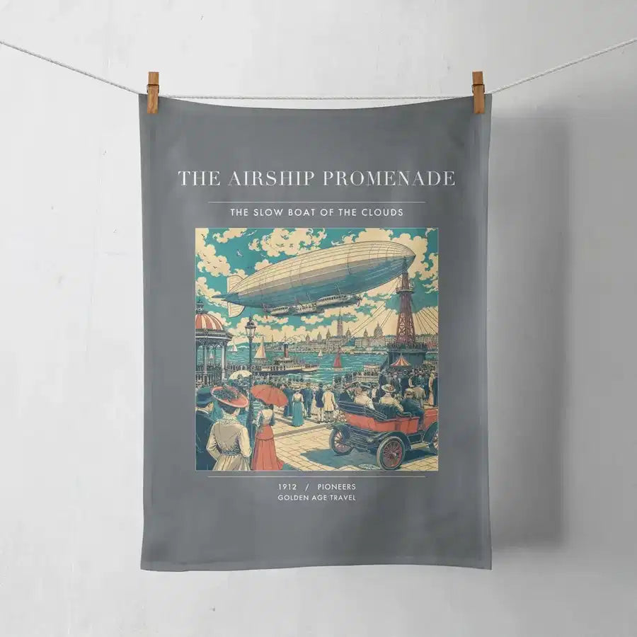 VINTAGE G4012 - The Airship Promenade - Designed Towels design on gray