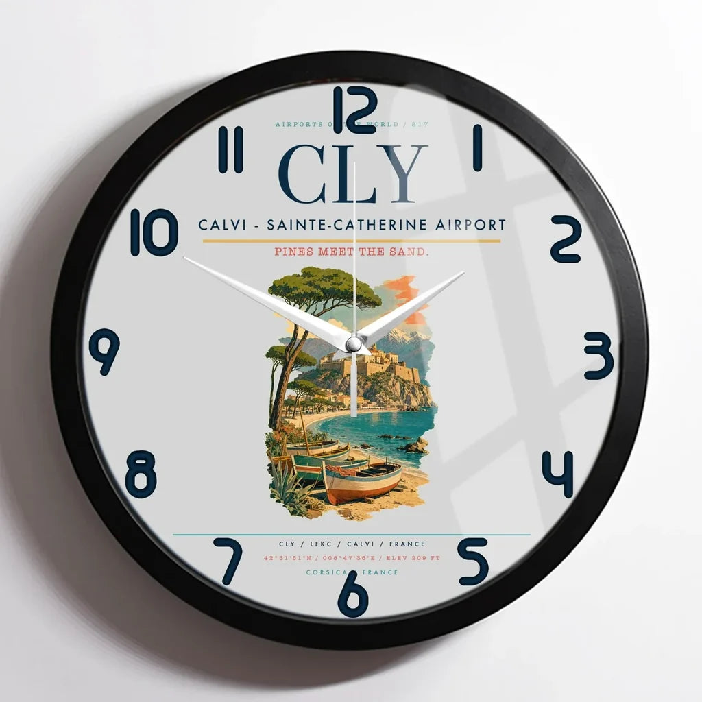 Calvi - Sainte-Catherine Airport CLY Wall-Clock Framed - Light Gray