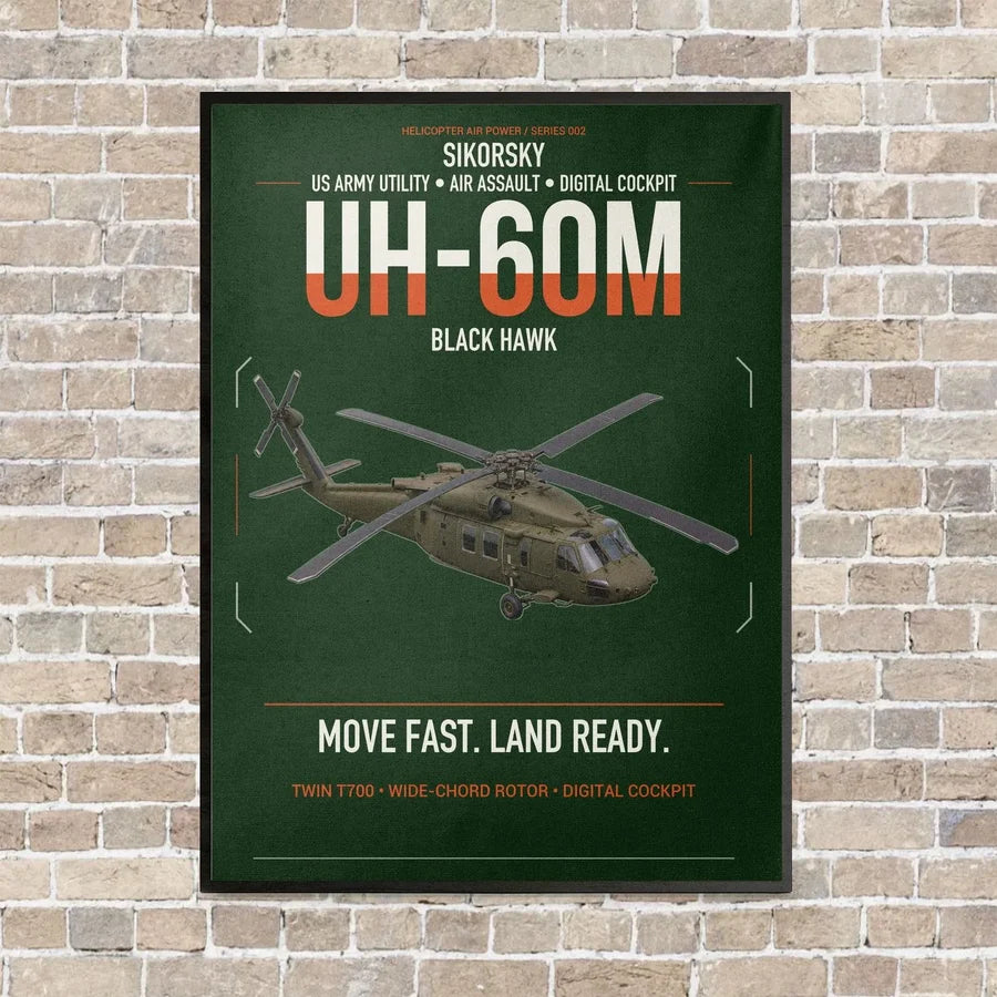 Sikorsky UH-60M Black Hawk vertical canvas print - framed - dark green background