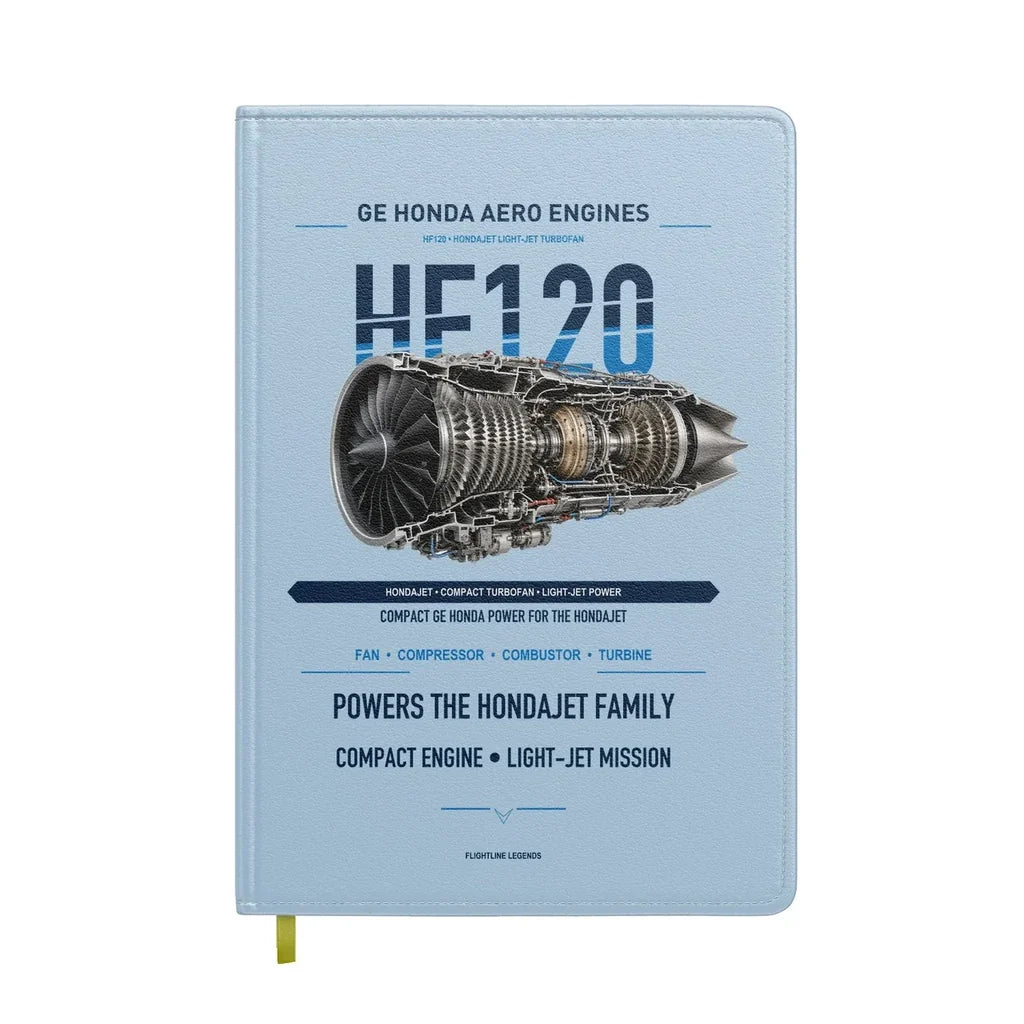 HF120 design on light blue notebook
