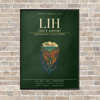 Thumbnail for Līhuʻe Airport LIH vertical canvas print - framed - dark green background