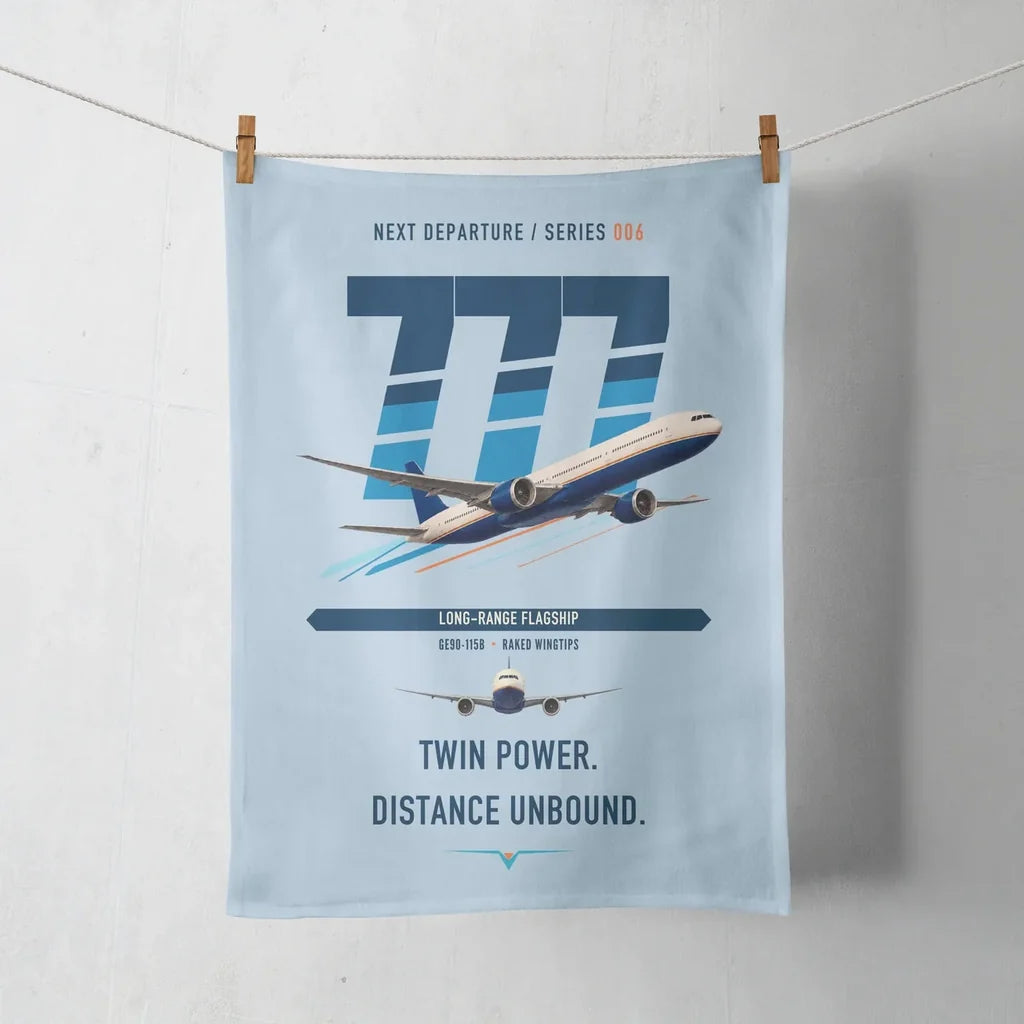 Boeing 777-300ER design on light blue towel