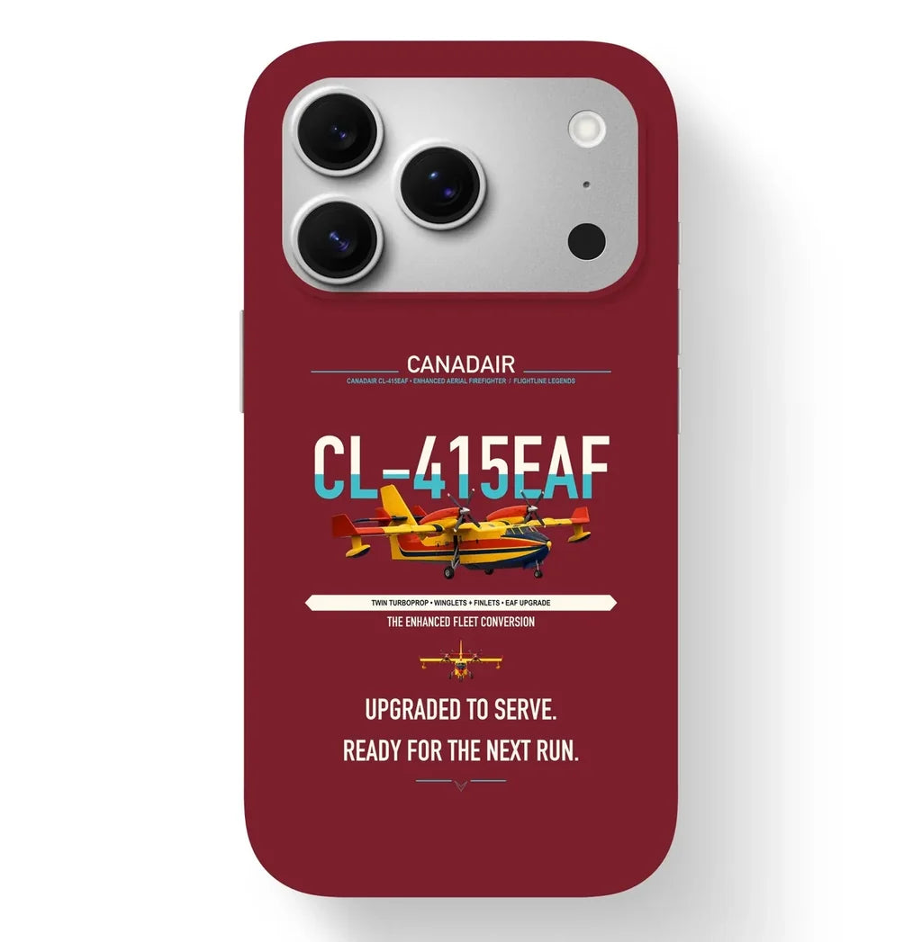Canadair CL-415EAF design on dark red magsafe iphone case, for iPhone 17 Pro