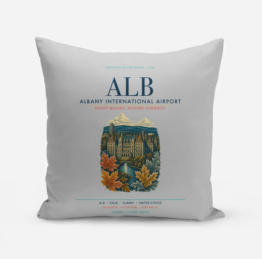 Albany International Airport (ALB) design on light gray pillow