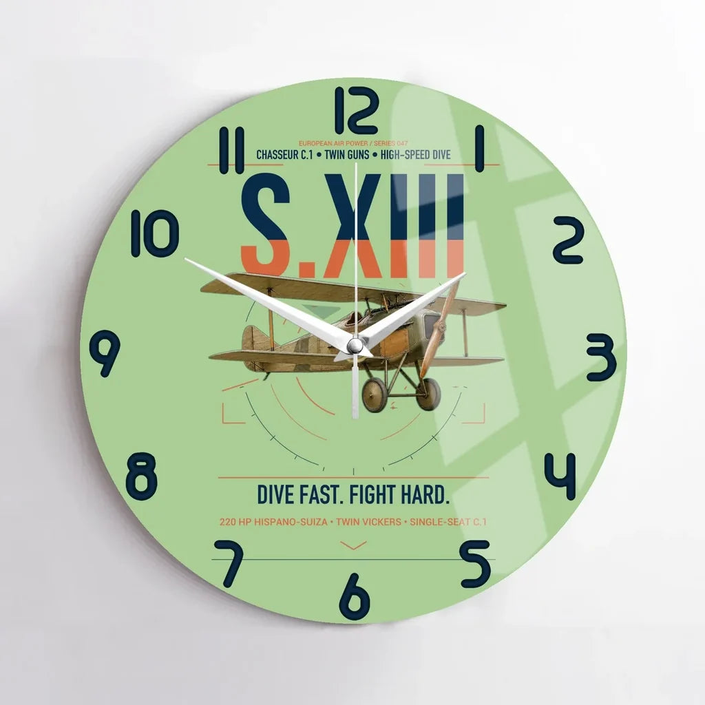 SPAD S.XIII C.1 design on light green no frame wall clock