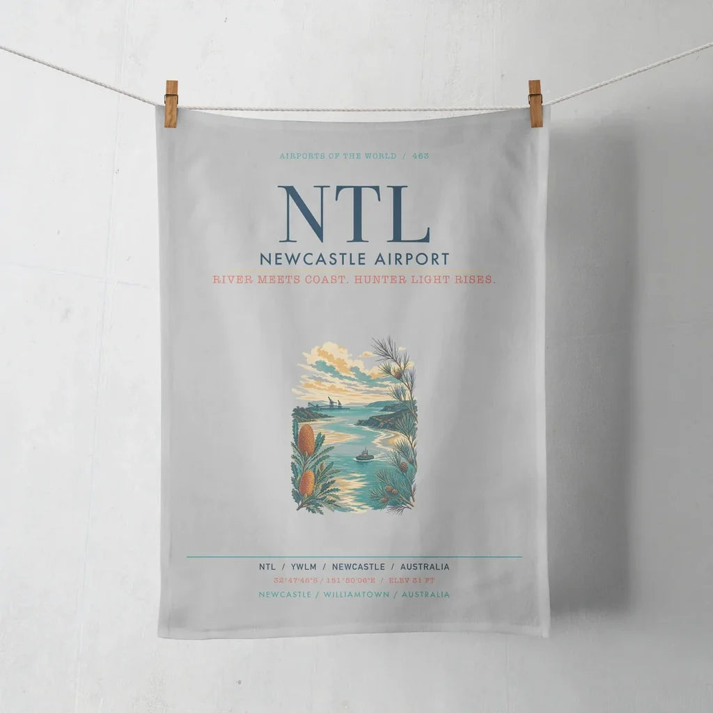 Newcastle Airport (NTL) design on light gray towel