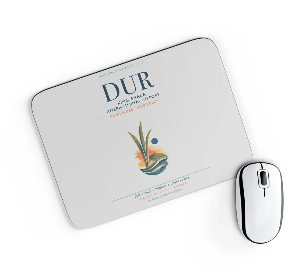 King Shaka International Airport (DUR) design on light gray rectangle mouse pad