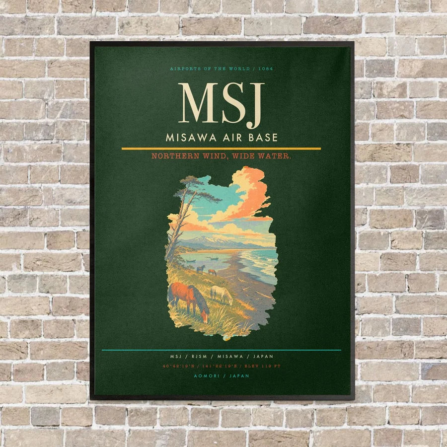 Misawa Air Base MSJ vertical canvas print - framed - dark green background