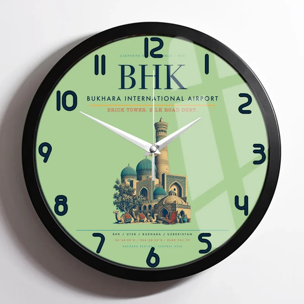 Bukhara International Airport BHK Wall-Clock Framed - Light Green