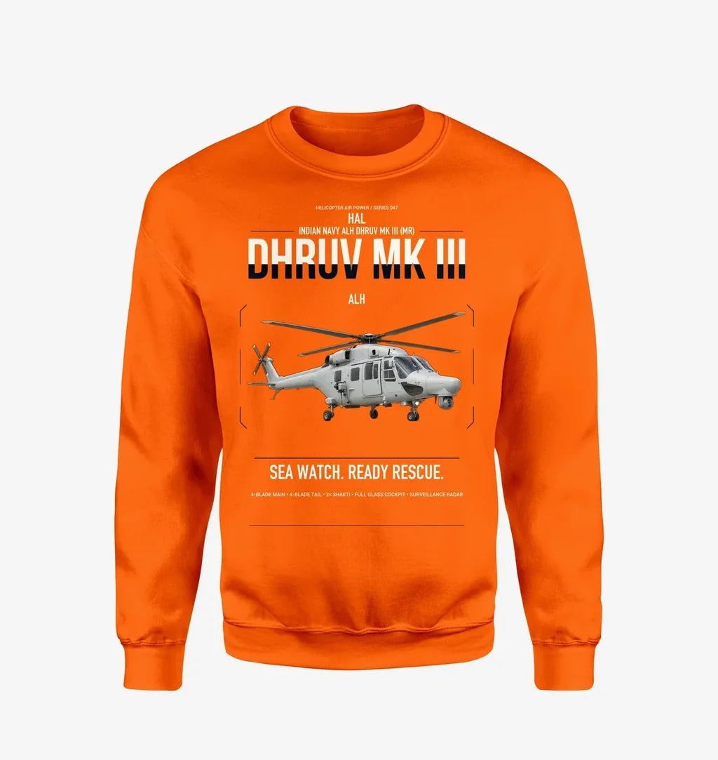 HAL ALH Dhruv Mk III design on orange sweatshirt