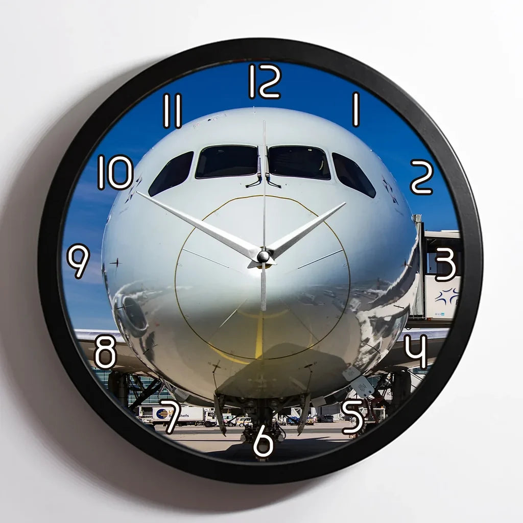 Face to Face with Boeing 787 aviation design on premium wood and metal wall clock.