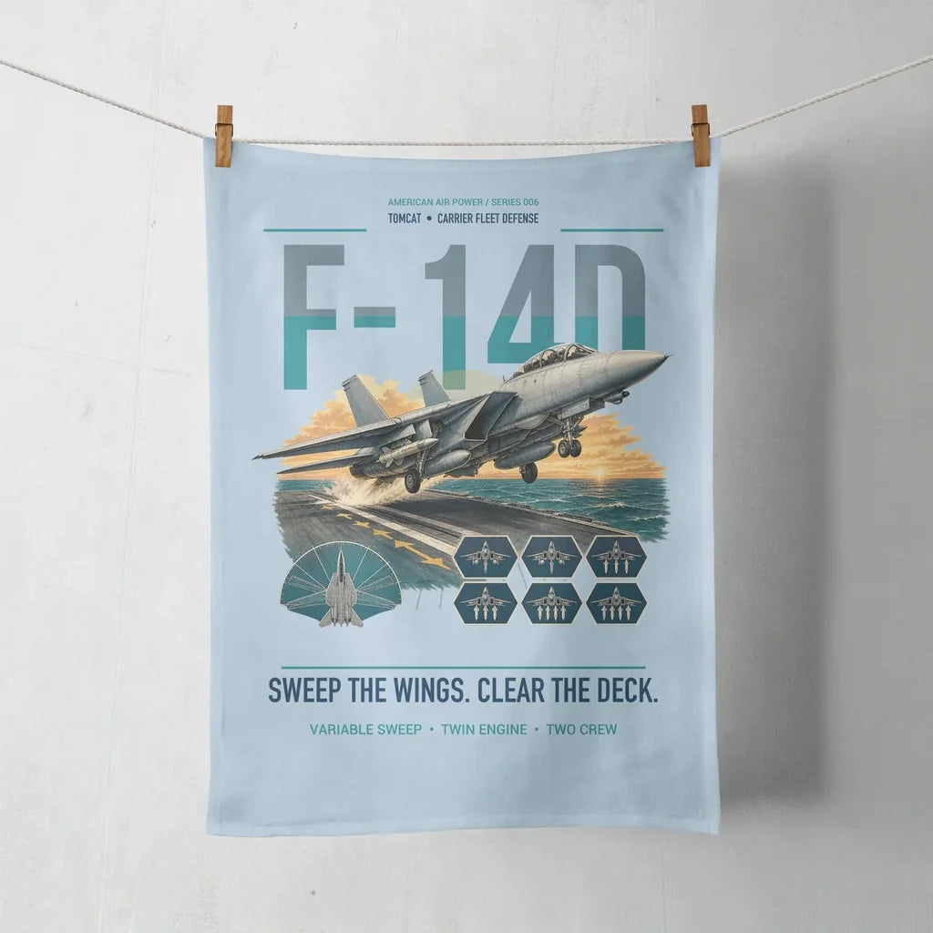 F-14D Tomcat design on light blue towel