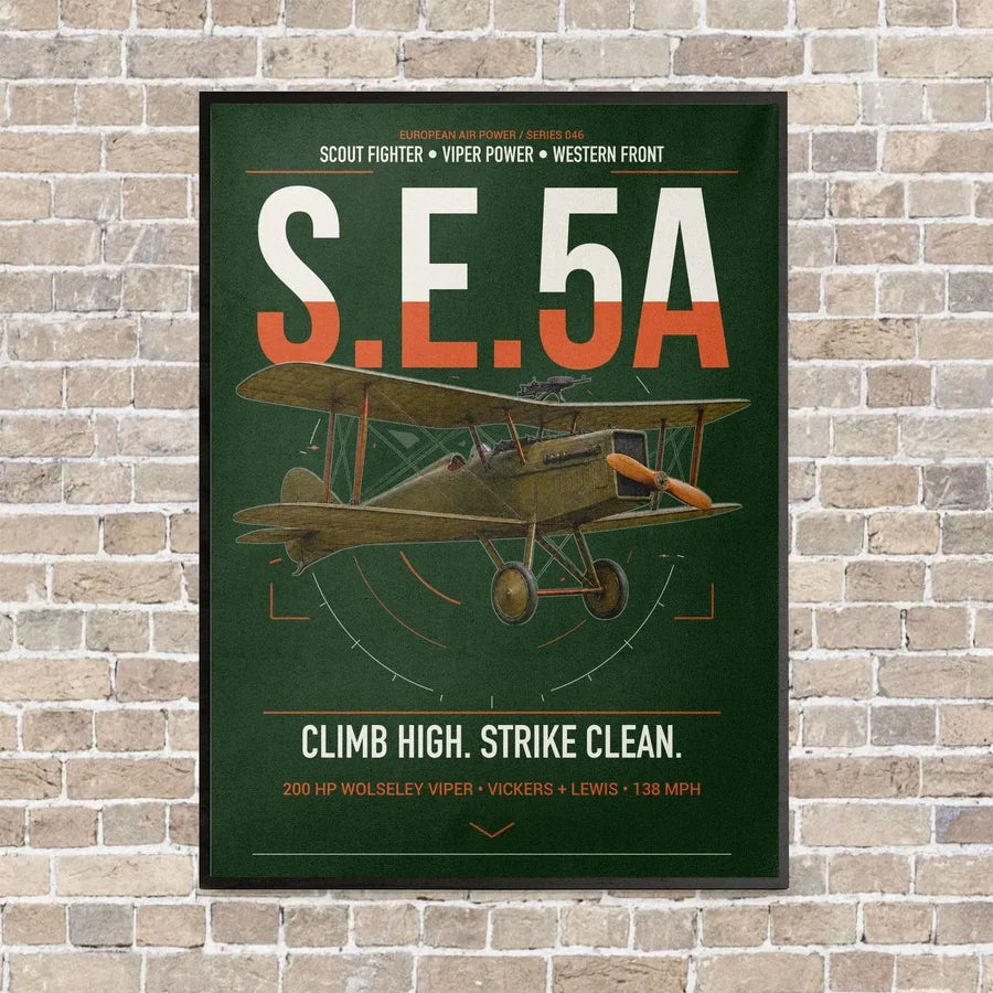 Royal Aircraft Factory S.E.5a vertical canvas print - framed - dark green background