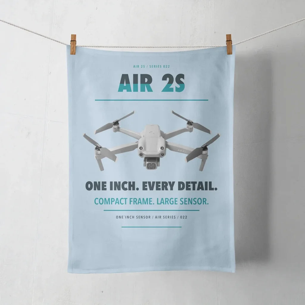 DJI Air 2S design on light blue towel