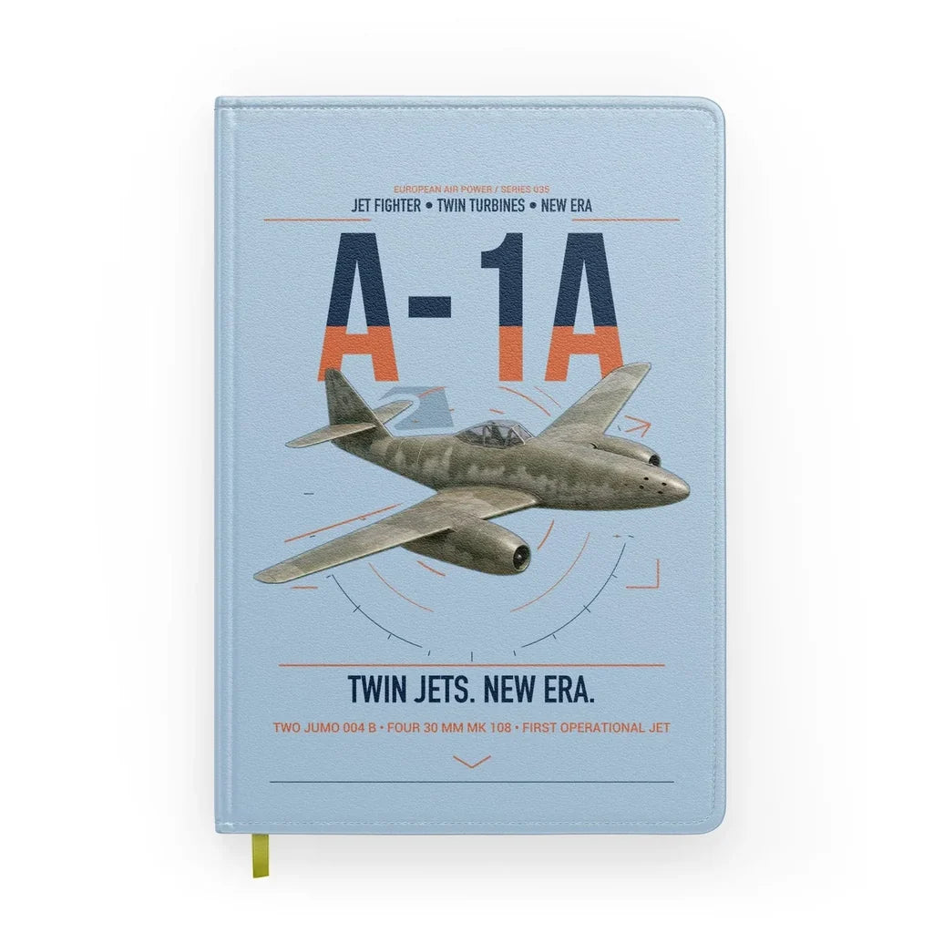 Messerschmitt Me 262A-1a design on light blue notebook