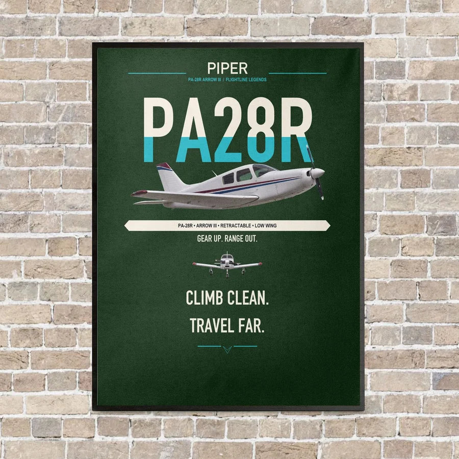 Piper PA-28R Arrow III vertical canvas print - framed - dark green background