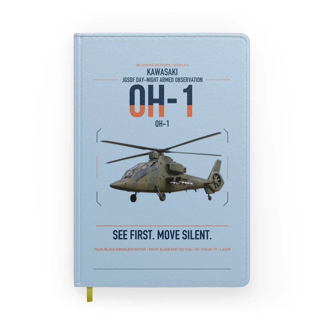 Kawasaki OH-1 design on light blue notebook