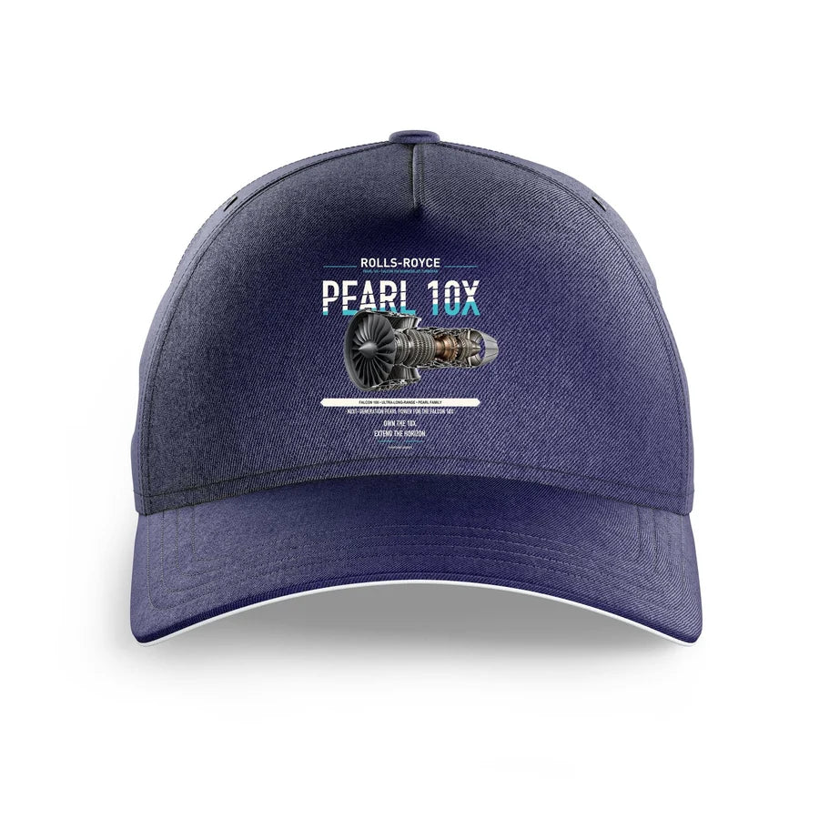 PEARL 10X design on dark blue printed hat