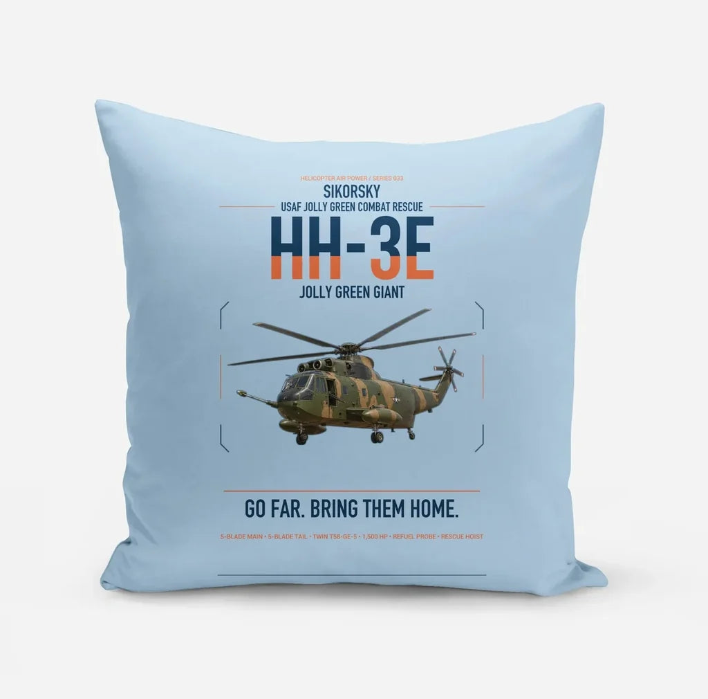 Sikorsky HH-3E Jolly Green Giant design on light blue pillow