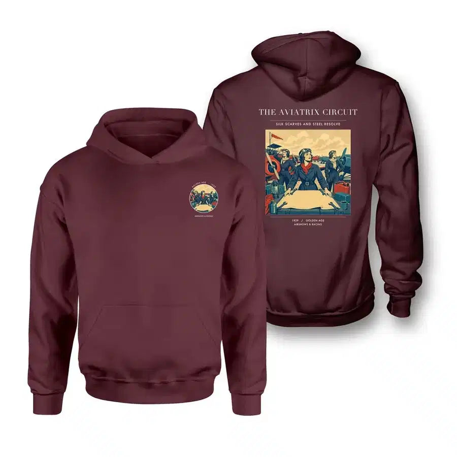 VINTAGE G4164 - The Aviatrix Circuit - Double-Side Hoodie design on darkred double side