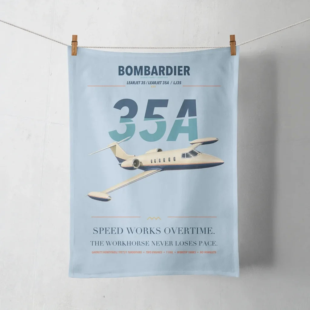 Bombardier Learjet 35A design on light blue towel