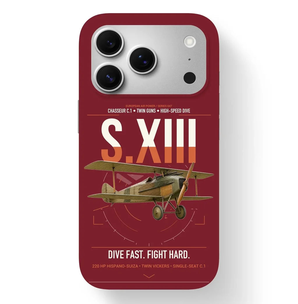 SPAD S.XIII C.1 design on dark red magsafe iphone case, for iPhone 17 Pro