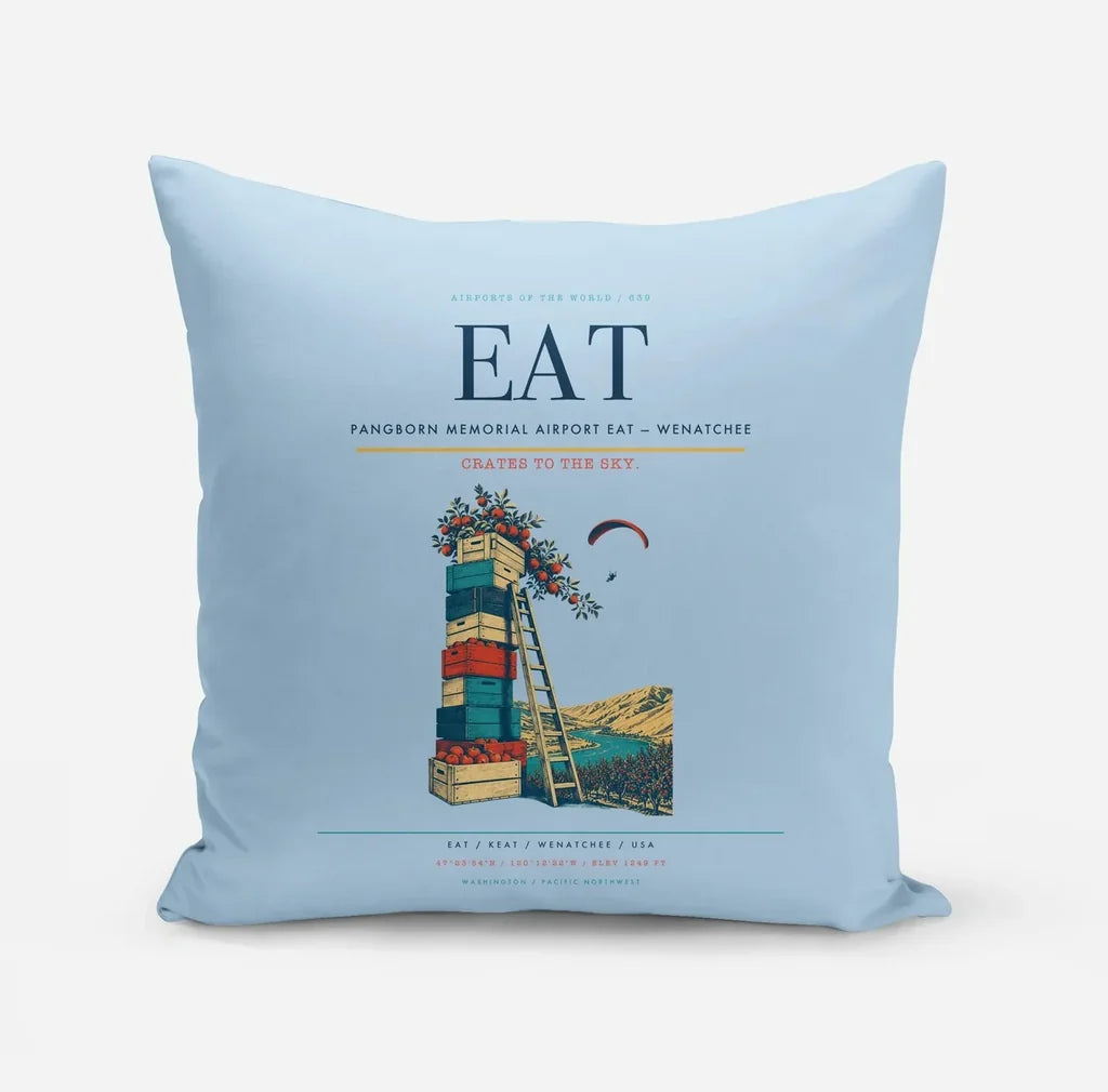 Pangborn Memorial Airport (EAT) design on light blue pillow