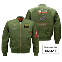 Thumbnail for Boeing CH-47D design on green+name bomber jacket, double-side print