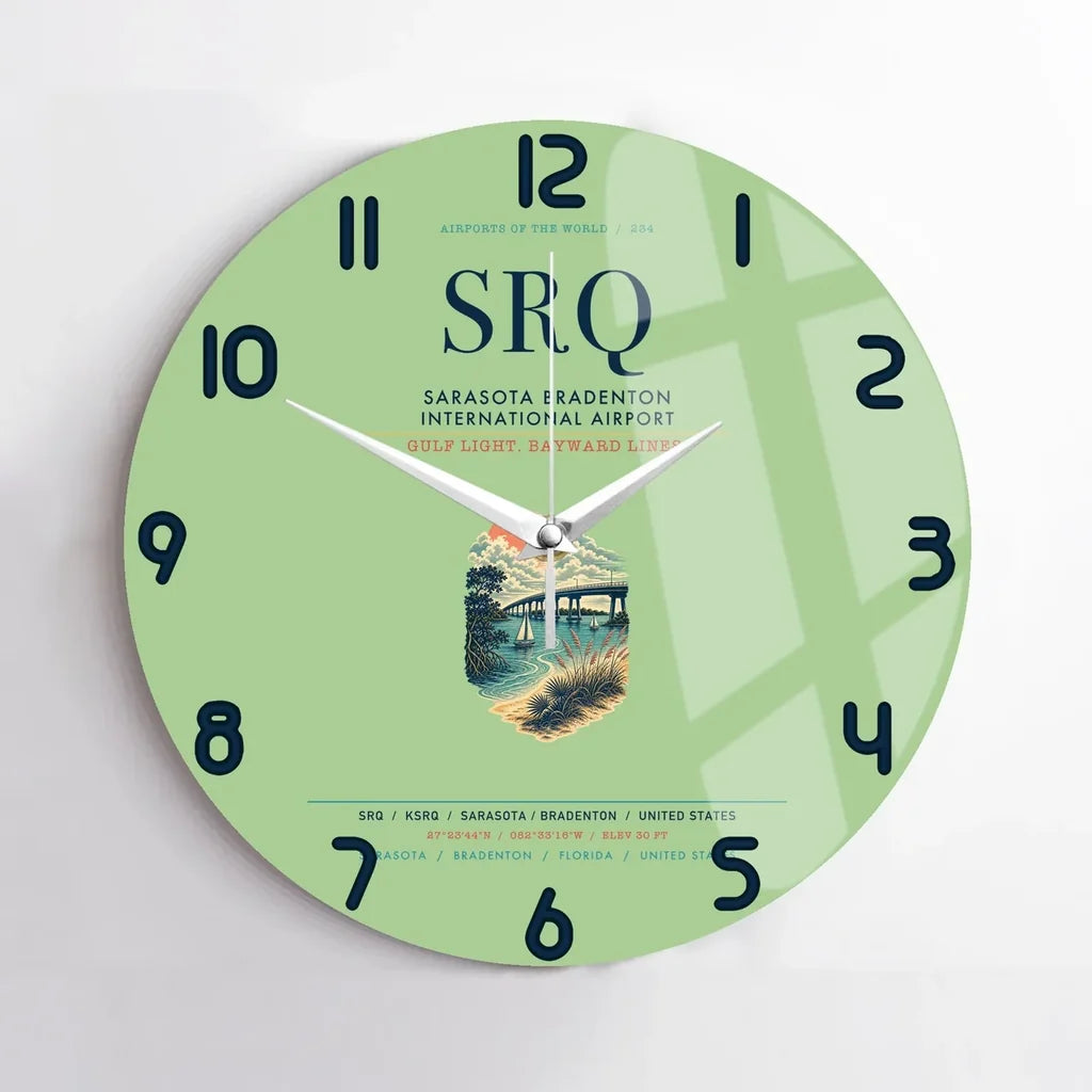 Sarasota Bradenton International Airport (SRQ) design on light green no frame wall clock
