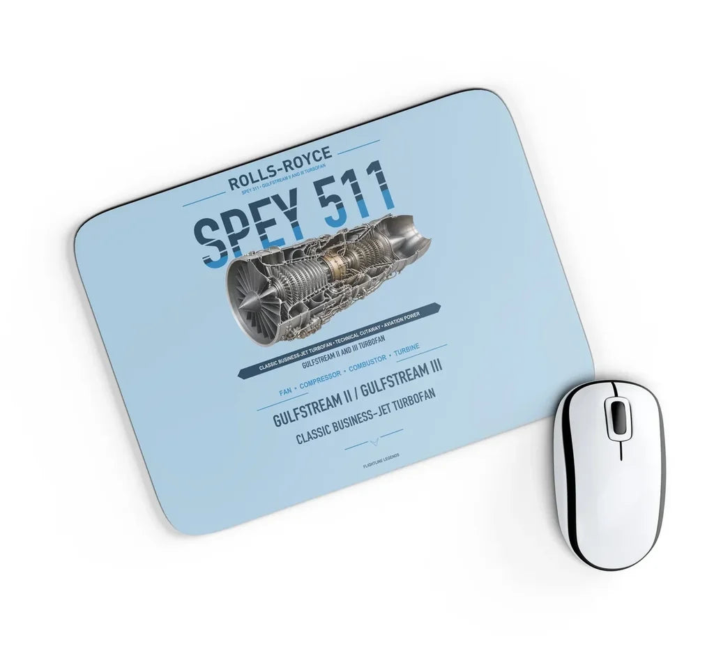 SPEY 511 design on light blue rectangle mouse pad