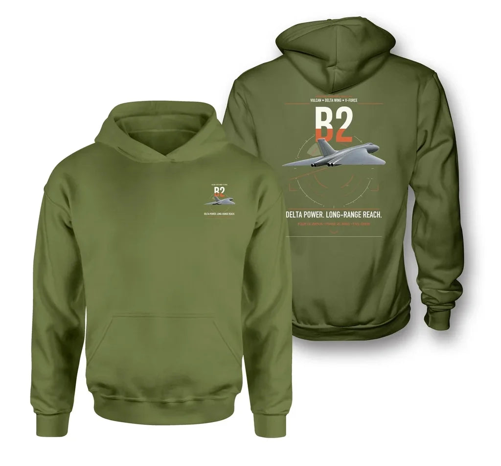 Avro Vulcan B2 design on green army double-side hoodie, double-side print
