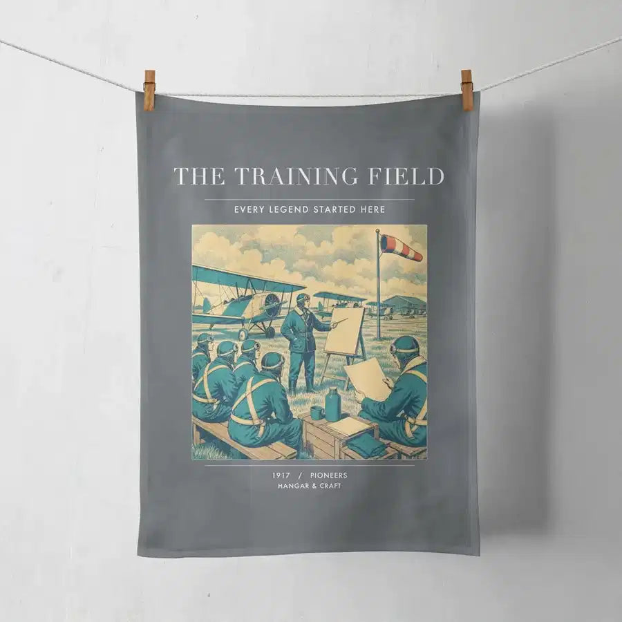 VINTAGE G4009 - The Training Field - Designed Towels design on gray