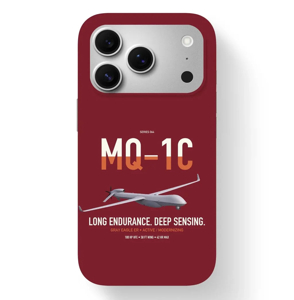 MQ-1C Gray Eagle ER design on dark red magsafe iphone case, for iPhone 17 Pro