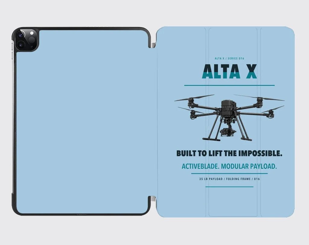Freefly Alta X design on light blue ipad tablet case